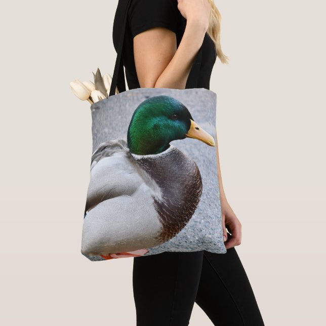 Green Headed Mallard Drake Tote Bag (Close Up)