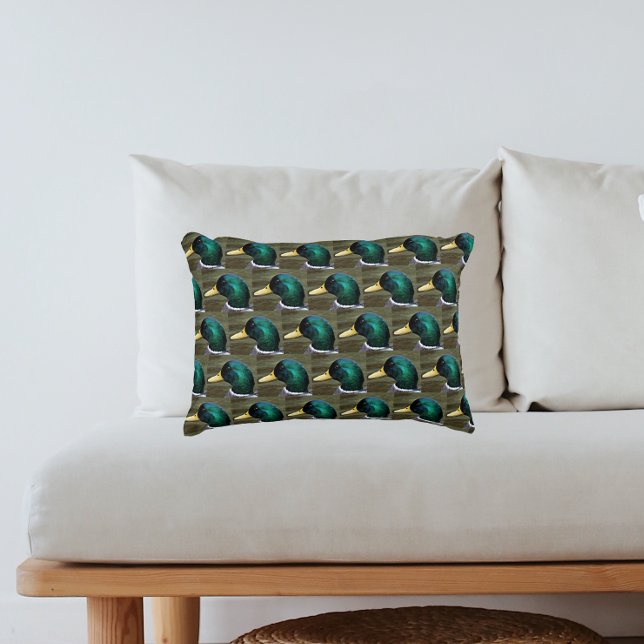 Green Headed Mallard Duck Photo Pattern Accent Pillow (In Situ)