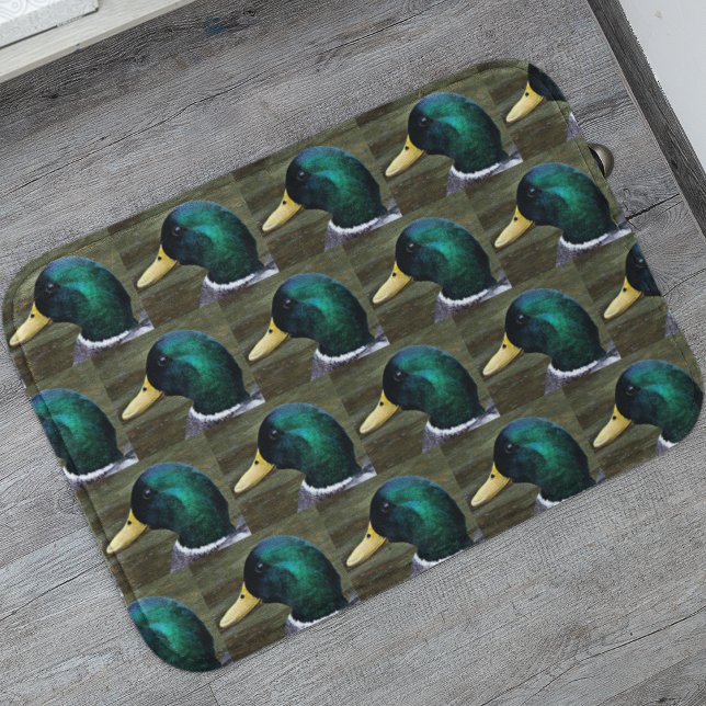 Green Headed Mallard Duck Photo Pattern Bath Mat (In Situ)