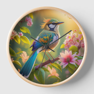Green Headed Teal Winged Fantasy Bird Clock