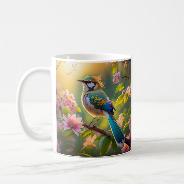 Green Headed Teal Winged Fantasy Bird Coffee Mug (Left)