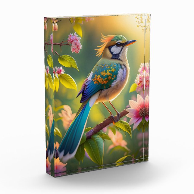 Green Headed Teal Winged Fantasy Bird Photo Block (Left)