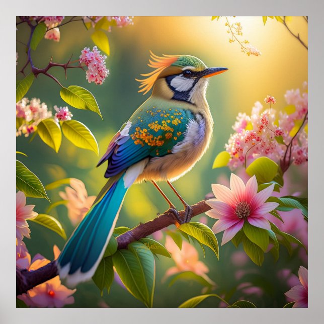 Green Headed Teal Winged Fantasy Bird Poster (Front)