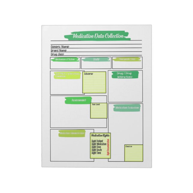Green Healthcare Student Medication Template Notepad (Rotated)