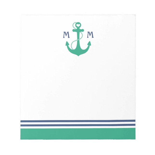 Green Heart Anchor Monogram Notepad (Front)