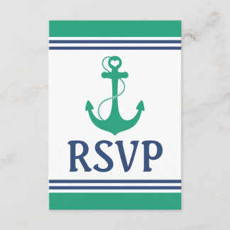 Green Heart Anchor Monogram Wedding RSVP