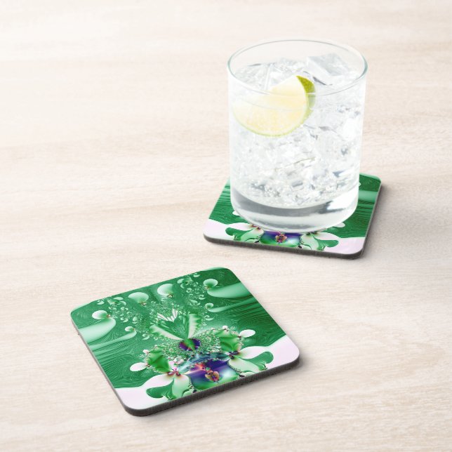 Green Heart and Flowers Fractal Coaster (Right Side)