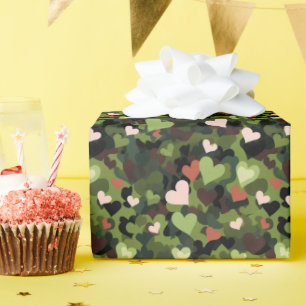 Green Heart Camouflage Wrapping Paper