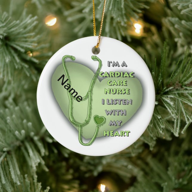 Green Heart Cardiac Care nurse Ceramic Ornament (Tree)
