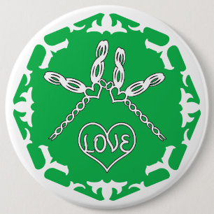 Green Heart Chakra "Love" Dragonflies White BG 6 Inch Round Button