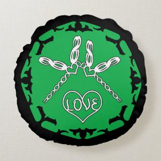 Green Heart Chakra "Love" Dragonfly Design Round Pillow