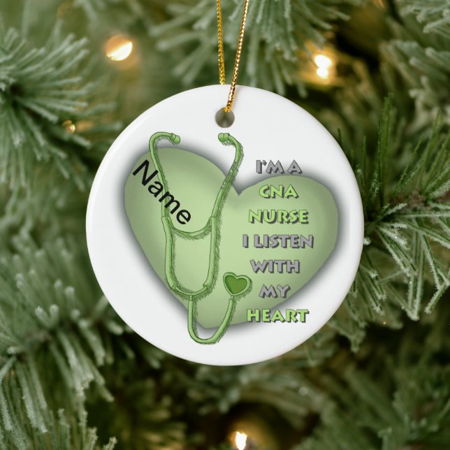 Green Heart CNA Nurse Ceramic Ornament (Tree)