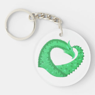 Green heart dragon on white keychain