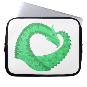 Green heart dragon on white laptop sleeve