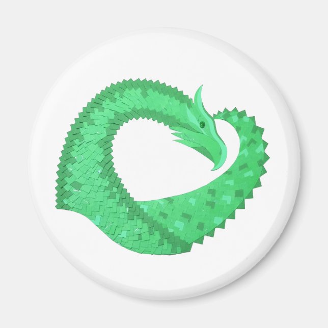 Green heart dragon on white magnet (Front)