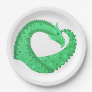 Green heart dragon on white paper plate