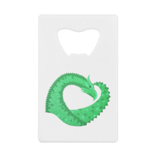 Green heart dragon on white wallet bottle opener