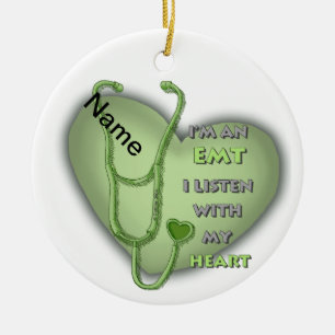 Green Heart EMT Ceramic Ornament