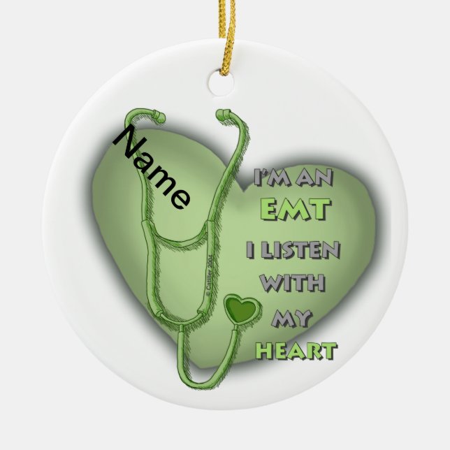 Green Heart EMT Ceramic Ornament (Front)
