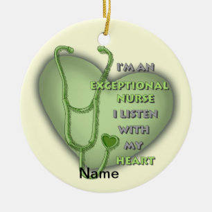 Green heart exceptional nurse  ceramic ornament