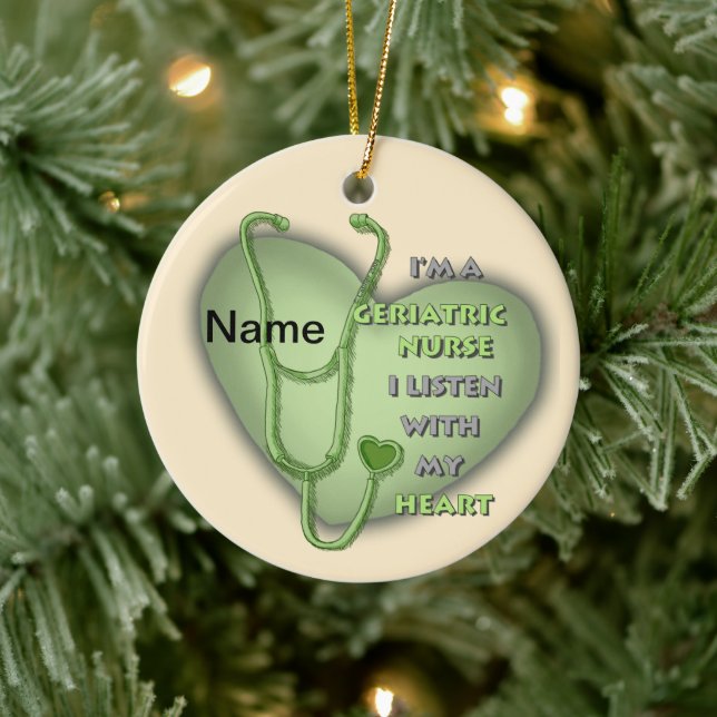 Green heart Geriatric Nurse Ceramic Ornament (Tree)