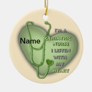 Green heart Geriatric Nurse Ceramic Ornament