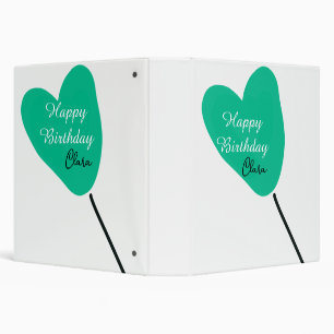 Green heart happy birthday white black balloon kid binder