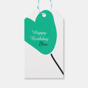 Green heart happy birthday white black balloon kid gift tags
