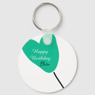 Green heart happy birthday white black balloon kid keychain