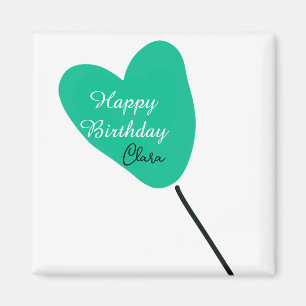 Green heart happy birthday white black balloon kid magnet