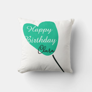 Green heart happy birthday white black balloon kid throw pillow