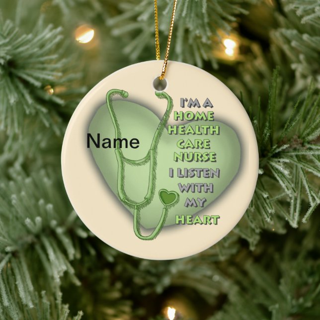 Green Heart Home Health Care Nurse Ceramic Ornament (Tree)