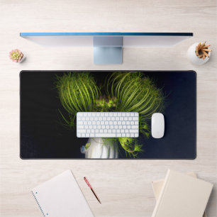 Green heart in black desk mat