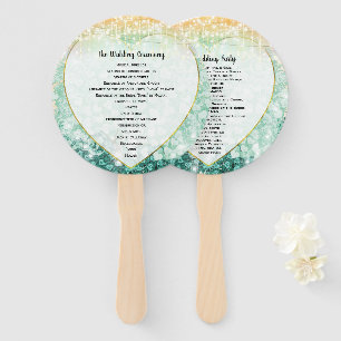 Green Heart Leaf Tree Wedding Program Fan