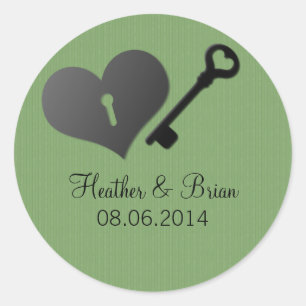 Green Heart Lock and Key Wedding Stickers