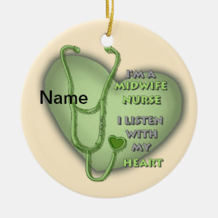 Green Heart Midwife Nurse Ceramic Ornament