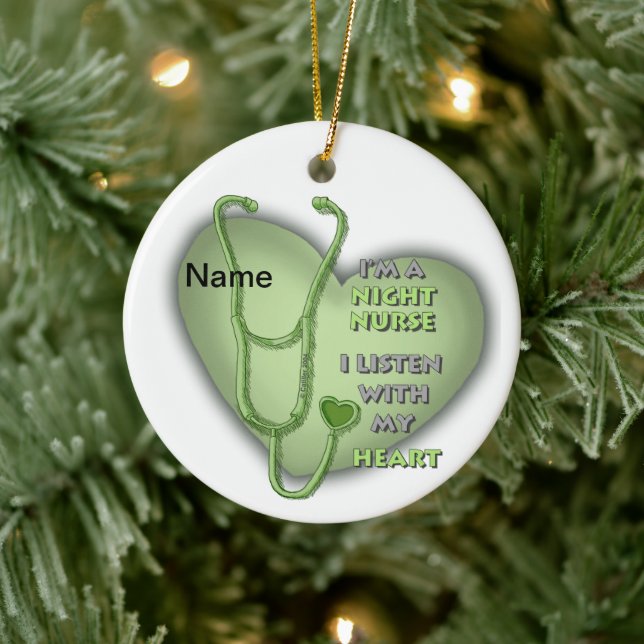 Green Heart Night Nurse Ceramic Ornament (Tree)