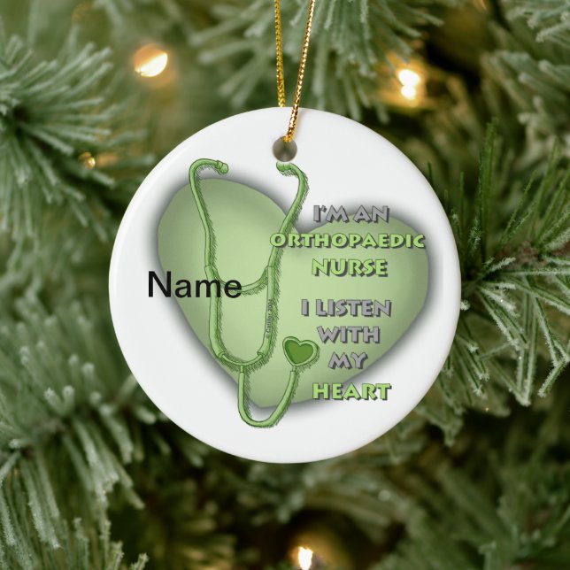 Green Heart Orthopedic Nurse Ceramic Ornament (Tree)