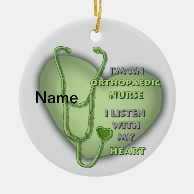 Green Heart Orthopedic Nurse Ceramic Ornament (Front)