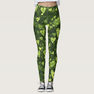 Green Heart Pattern Leggings