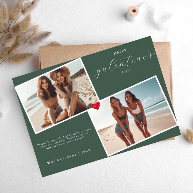 Green Heart Photo Frame Galentine's Day Bestie  Holiday Card (Creator Uploaded)