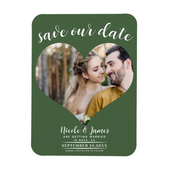 Green Heart Photo Wedding Save the Date Magnet (Vertical)