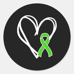 Green Heart Ribbon Support Mental Health Awareness Classic Round Sticker