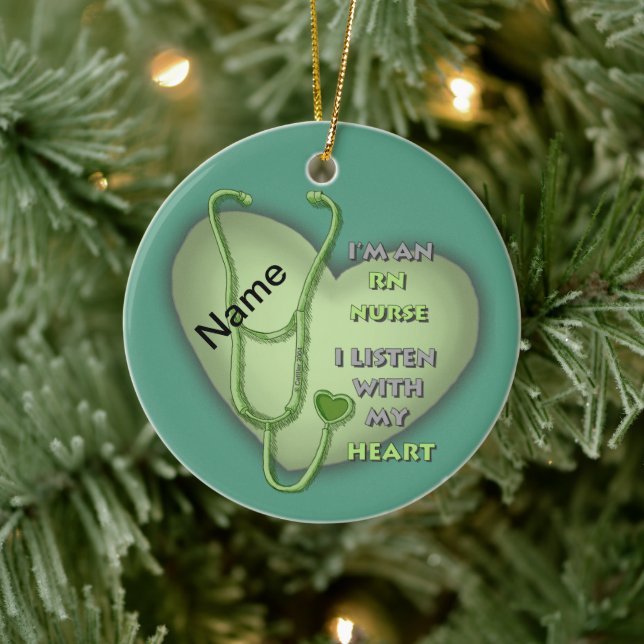Green Heart RN Registered Nurse Ceramic Ornament (Tree)