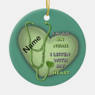 Green Heart RN Registered Nurse Ceramic Ornament