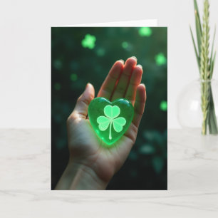 Green Heart Shamrock Luck Card