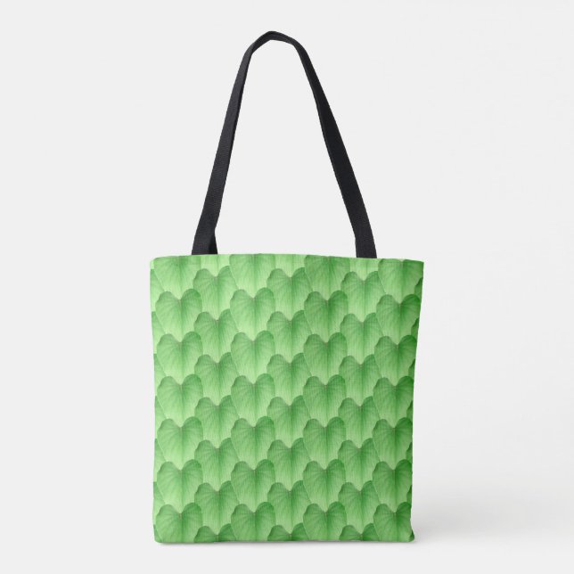 Green Heart Shape Leaf Pattern Tote Bag (Back)