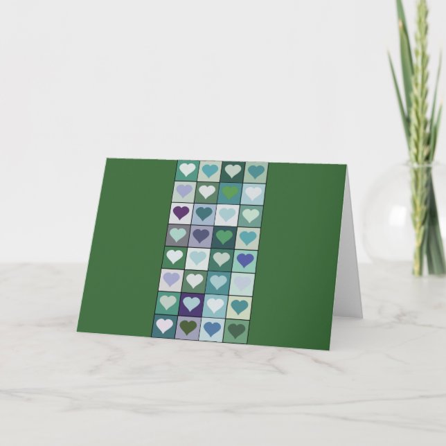 Green Heart Squares Holiday Card (Front)