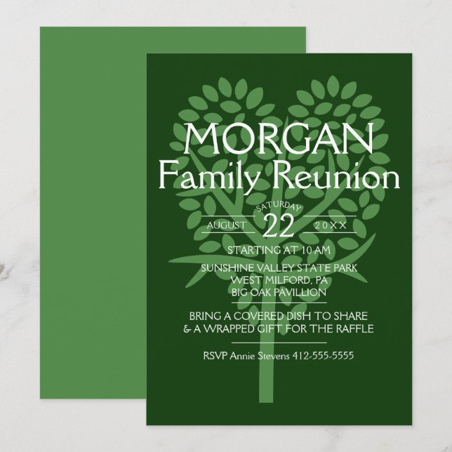 Green Heart Tree Family Reunion Invitation (Front/Back)