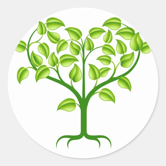 Green heart tree illustration classic round sticker (Front)